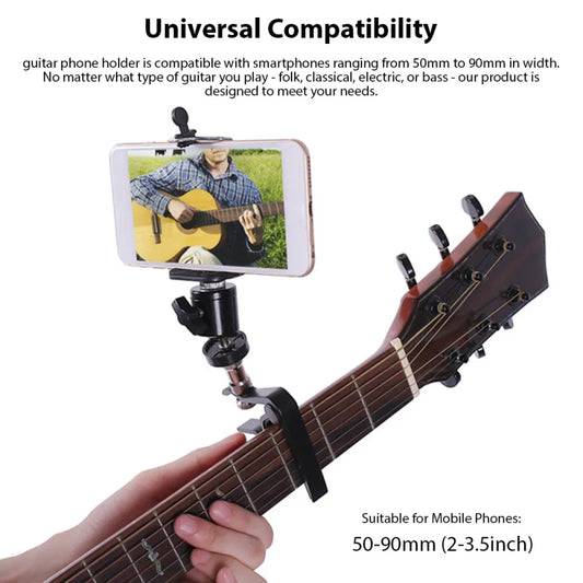 Guitar Phone Holder with Capo Music Sheet Phone Clip Guitar Neck Phone Holder Suitable for Phones with Guitar Phone Mount Capo